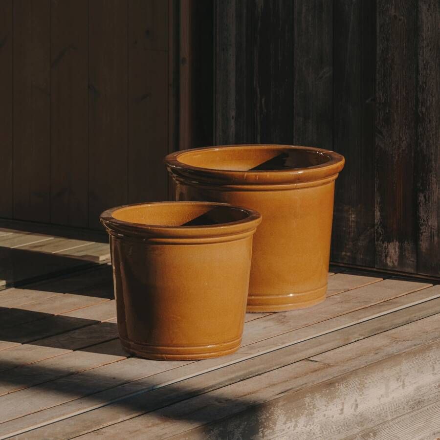 Kave Home Plantenpot Presili Set van 2 stuks Terracotta Mosterdgeel - Foto 1