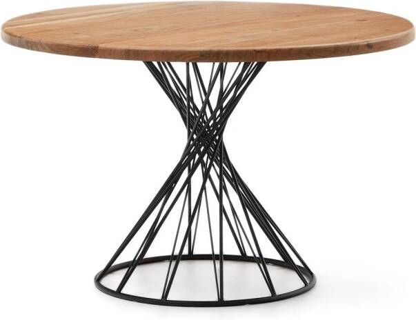 Kave Home Ronde tafel Niut in massief acaciahout en zwarte stalen poten Ø 120 cm