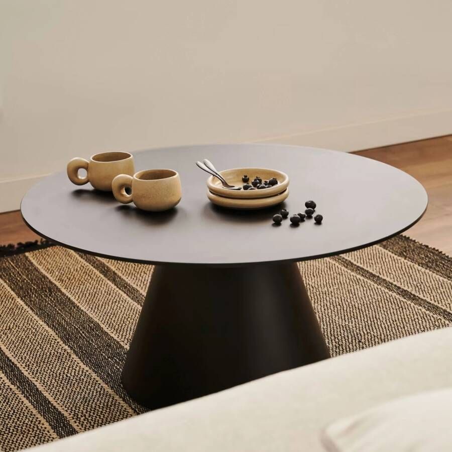 Kave Home Wilshire salontafel van gehard glas en metaal mat zwart Ø 80 cm