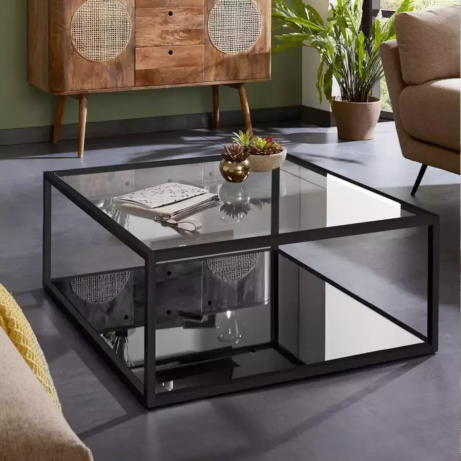 Kave Home Salontafel Blackhill Glas met zwart frame 80 x 80cm Vierkant - Foto 1