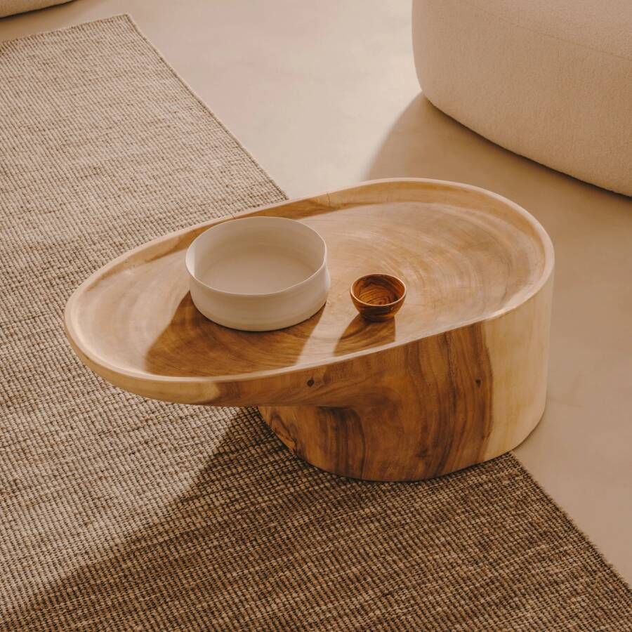 Kave Home Mosi-salontafel met poot van massief munggurhout Ø 90 x 50 cm