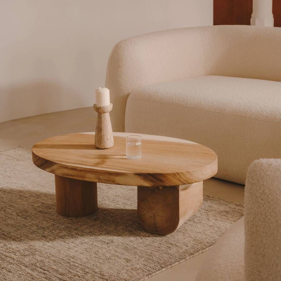 Kave Home Mosi-salontafel van massief munggurhout Ø 90 x 60 cm - Foto 1