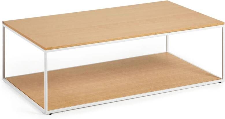 Kave Home Yoana salontafel met eikenfineer tafelblad en onderstel wit metalen frame 110 x 60 cm