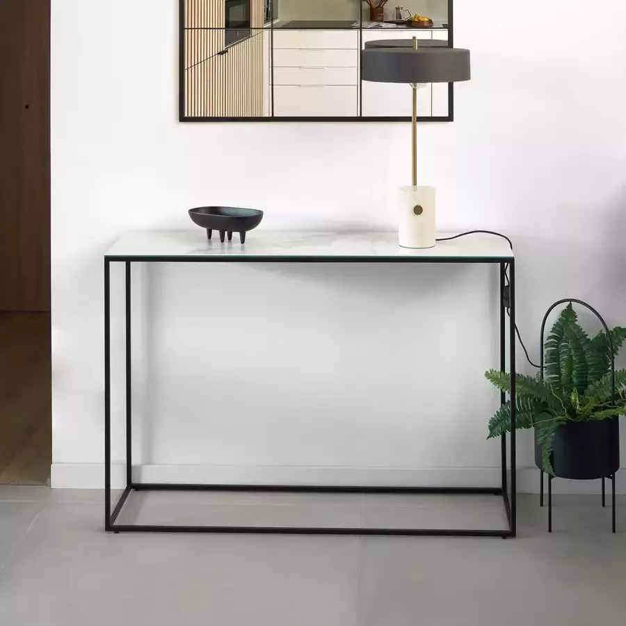 Kave Home Rewena salontafel van porselein met witte kalosafwerking en stalen frame 110 x 75 cm (mtk0172) - Foto 1