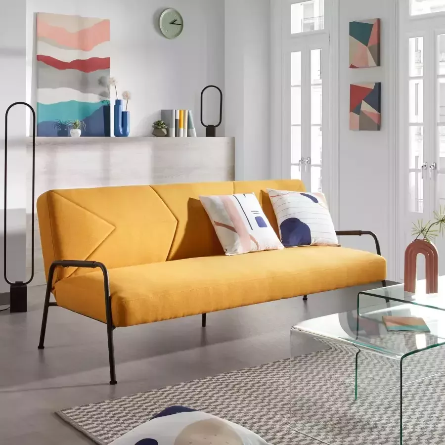 Kave Home Neiela driezitsslaapbank in mosterdgeel 180 cm