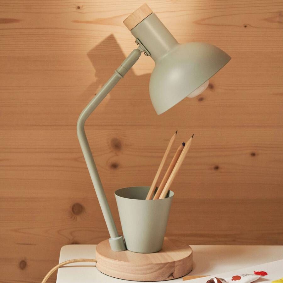 Kave Home Katia-bureaulamp van hout en groen metaal