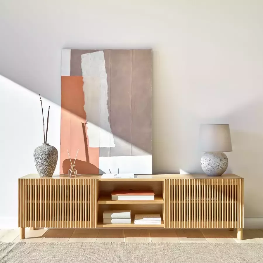Kave Home Beyla TV-meubel met 2 deuren in massief hout en eikenfineer 180x49 5 cm 100% FSC