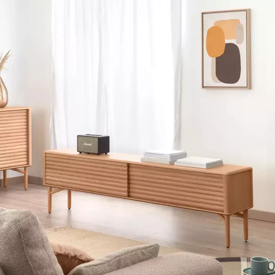 Kave Home Lenon tv-meubel met 2 deuren in massief hout en eikenfineer 200 x 57 cm fsc mix krediet (mtk0208)