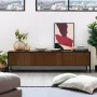Kave Home Nadyria walnootfineer 3-deurs tv-meubel met zwarte afwerking staal 180 x 50 cm (mtk0177) - Thumbnail 1