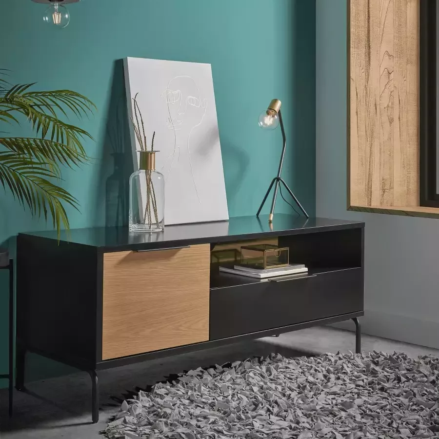 Kave Home Savoi MDF TV-meubel met zwarte lak & staal 120 x 50 cm - Foto 1