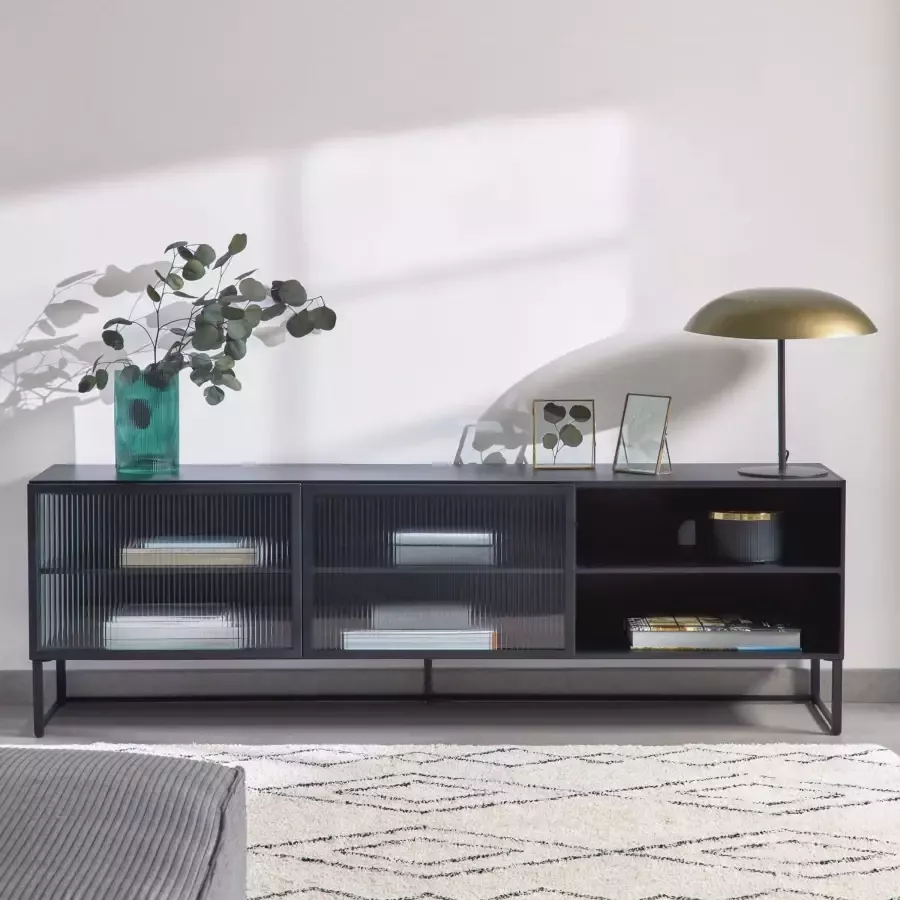 Kave Home Trixie stalen TV-meubel met 2 deuren in een zwart gelakte afwerking 180 x 50 cm - Foto 1