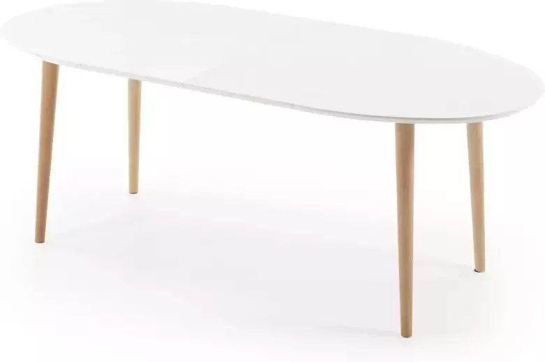 Kave Home Oqui ronde uittrekbare tafel gelakt mdf en massief beukenhouten poten 120(200)x120 cm (mtk0006) - Foto 3