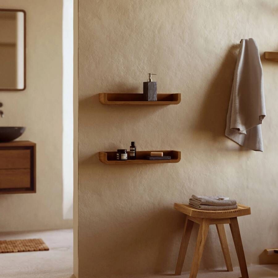 Kave Home Shamel set van 2 massief teakhouten planken met walnoot afwerking 50 x 5 cm - Foto 1