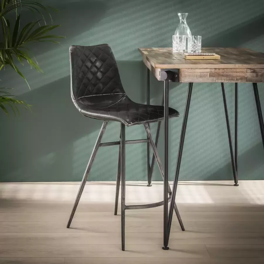 LifestyleFurn Barstoel 'Dorothy' PU kleur Antraciet (zithoogte 65cm) set van 2 stuks - Foto 2