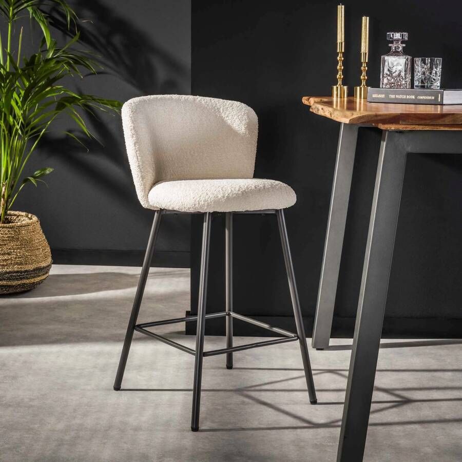 LifestyleFurn Barstoel set van 4 Valeen Bouclé wit zithoogte 69cm