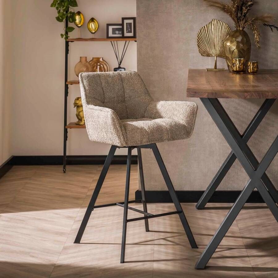 LifestyleFurn Draaibare Barstoel set van 2 Thandie Bouclé zithoogte 69cm Zand