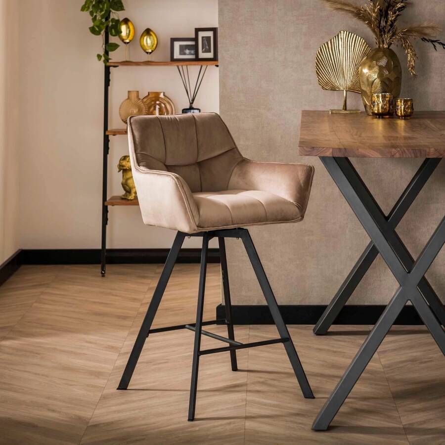 LifestyleFurn Draaibare Barstoel set van 2 Thandie Velvet Champagne velours