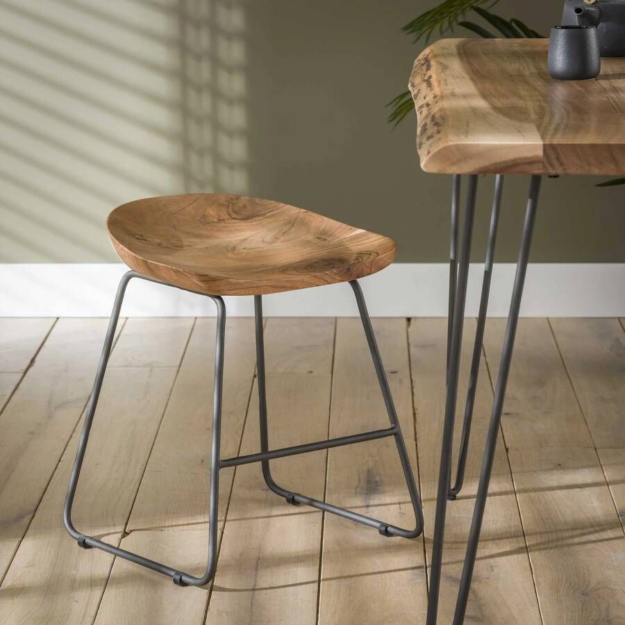 LifestyleFurn 2x Eetkamerstoel Kruk Nicole Acaciahout Massief acacia naturel