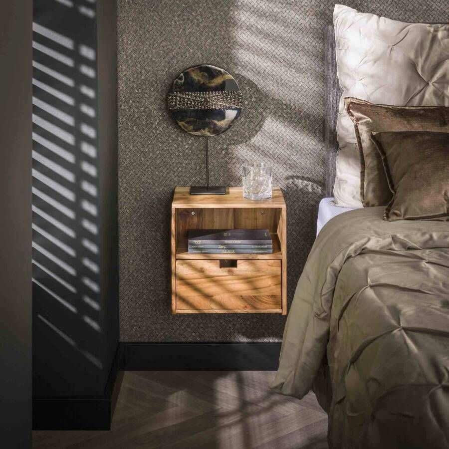 LifestyleFurn Hangend Nachtkastje Calan Acaciahout Set van 2 stuks Massief acacia naturel - Foto 1