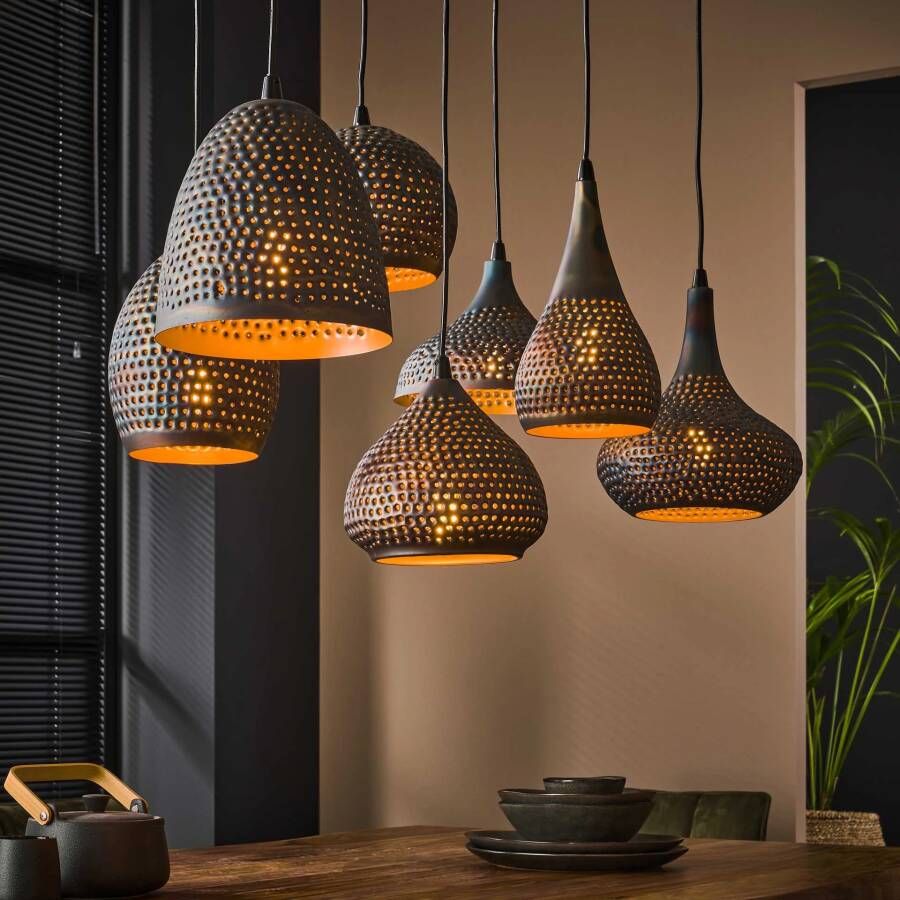 LifestyleFurn Hanglamp Astara 7-lamps Metaal Ø25cm Zwart Bruin