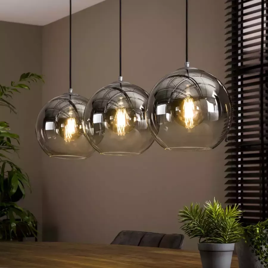 LifestyleFurn Hanglamp Bubble Shaded met 3 smoke-glas bollen Oud zilver