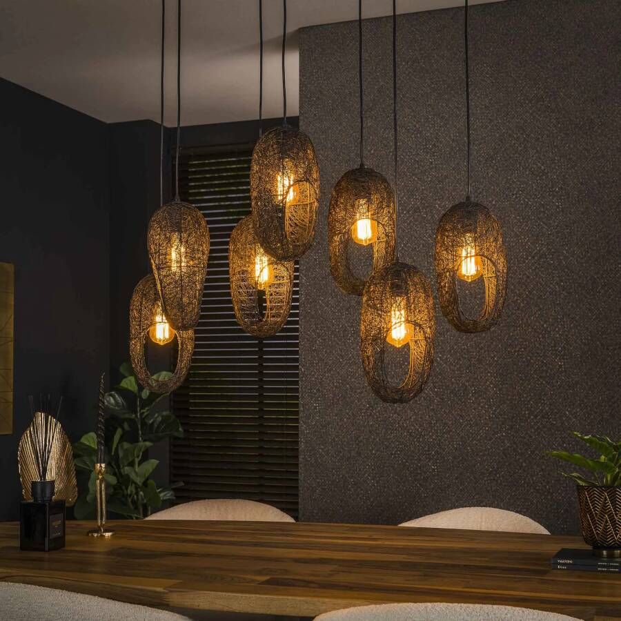 LifestyleFurn Hanglamp Shanay Wire 4+3-lamps Artic zwart - Foto 1