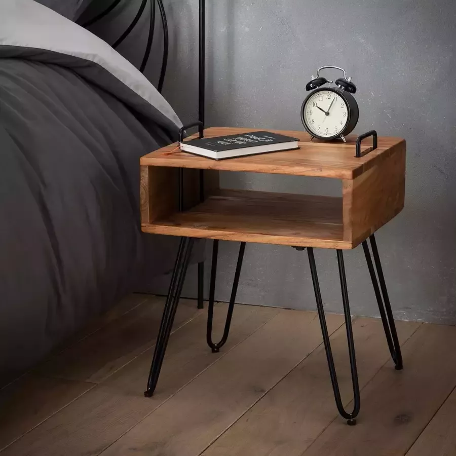 LifestyleFurn Industrieel Nachtkastje Jackie Acacia met open vak Massief acacia naturel - Foto 1