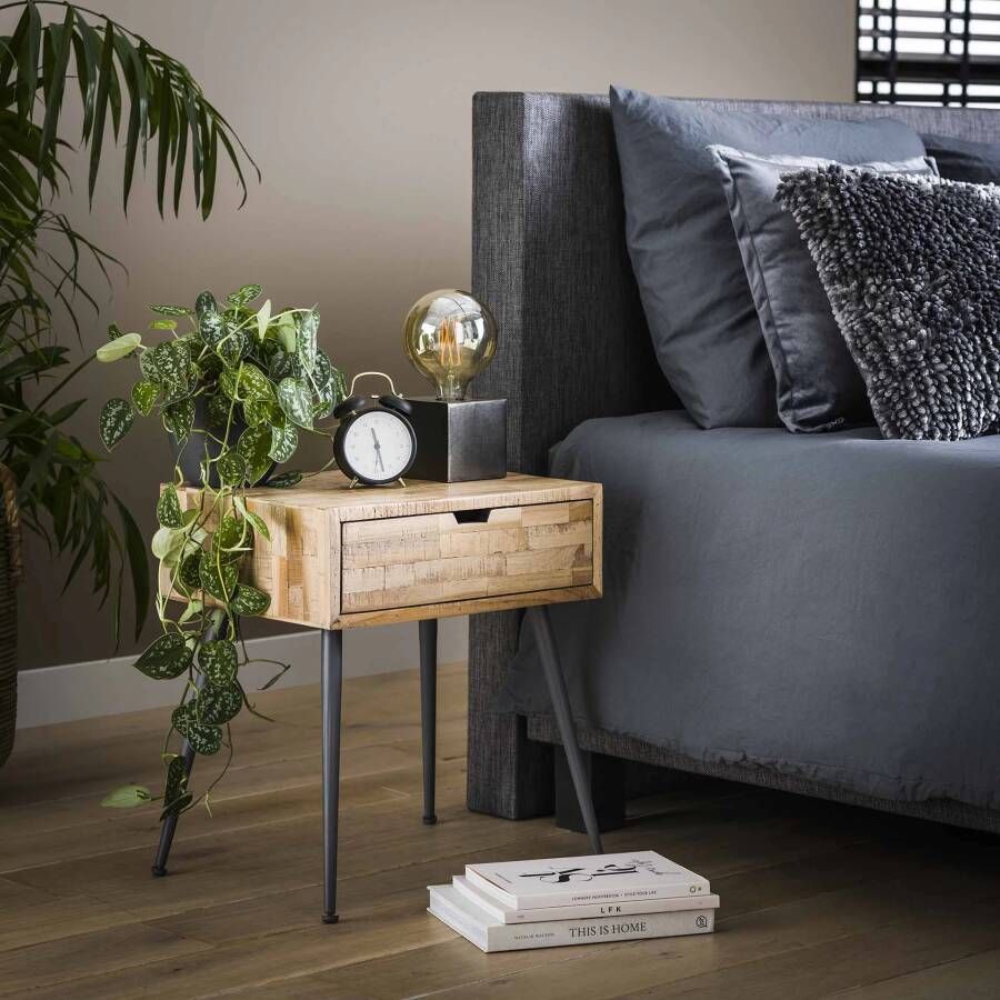 LifestyleFurn Nachtkastje Teca met 1 lade Teakhout verweerd - Foto 1