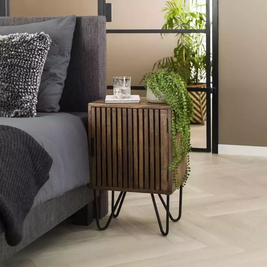 LifestyleFurn Nachtkastje Twiggy Mangohout Set van 2 stuks Massief mango zandkleur