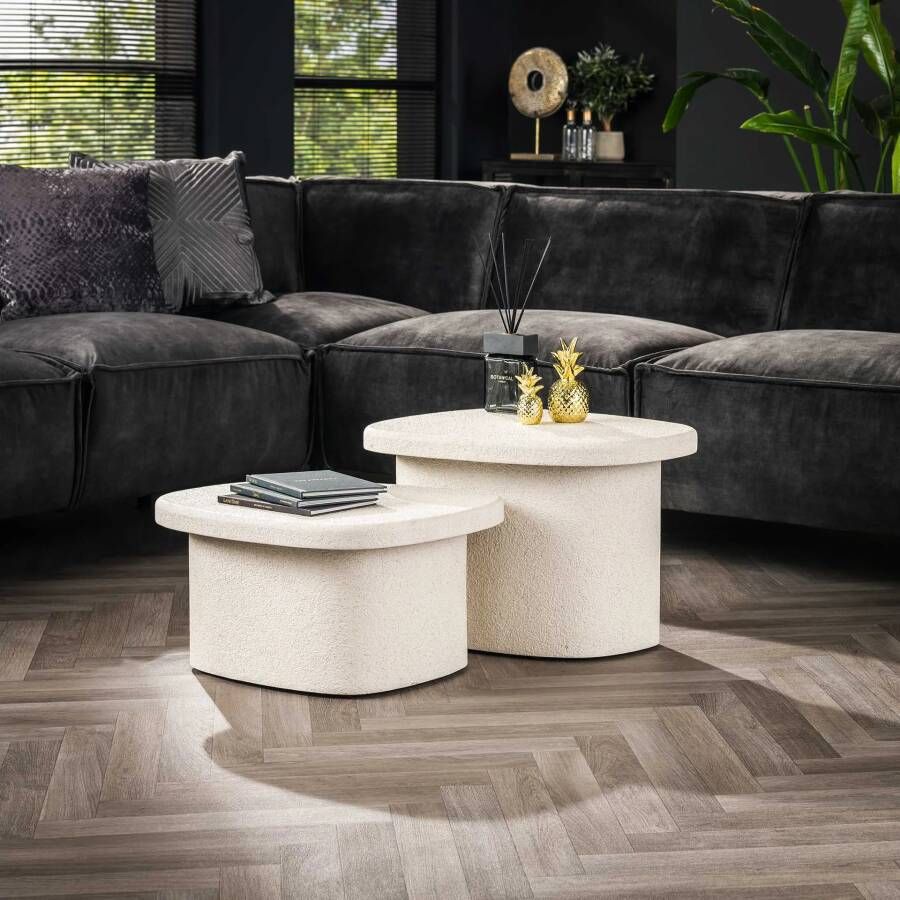 LifestyleFurn Salontafel Chari Organisch Set van 2 stuks Marmer composiet Vierkant