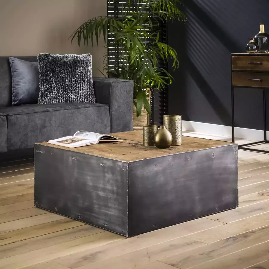 LifestyleFurn Salontafel Raft Zwart Naturel 80x80 cm Vierkant