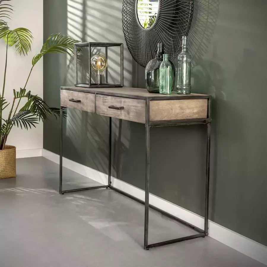 LifestyleFurn Sidetable Jaime Acaciahout met 2 laden Massief acasia grijs antiek