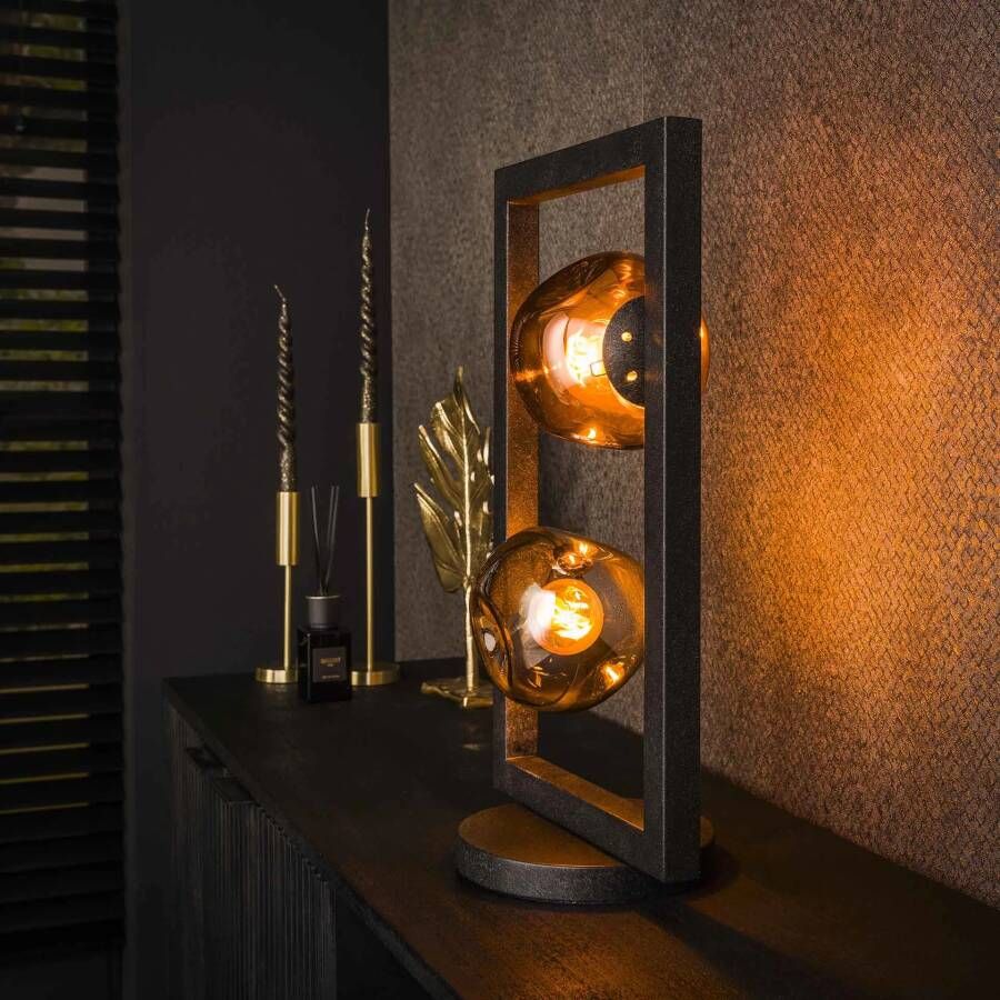 LifestyleFurn Tafellamp Shahid Glas 2-lamps Artic zwart