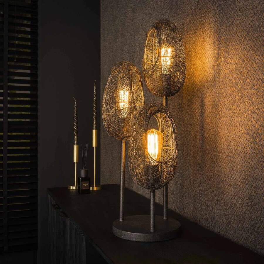 LifestyleFurn Tafellamp Shanay Wire 3-lamps Artic zwart