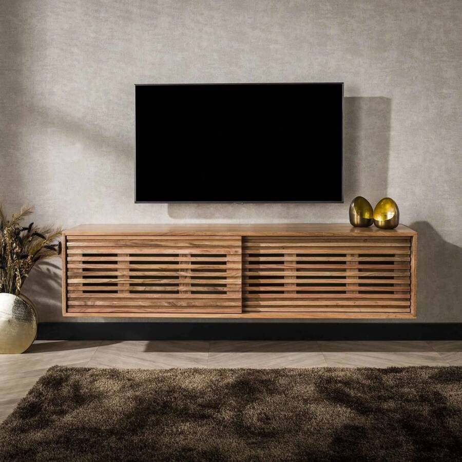 LifestyleFurn Hangend TV-meubel Sharolyn Massief Acaciahout 150cm Massief acacia naturel