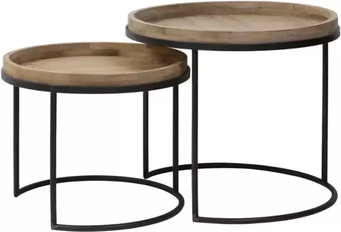 Light & Living Bijzettafel Copan Set van 2 stuks zwart+hout Rond