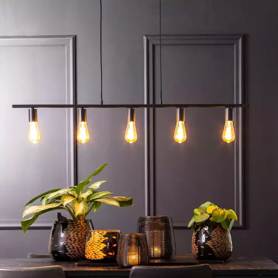 Light & Living Hanglamp Rokusina 5-Lamps Zwart