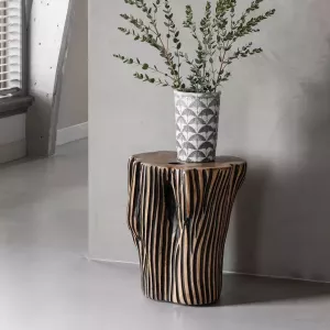 MUST Living Bijzettafel Krukje Stripe Teakhout Bruin Rond