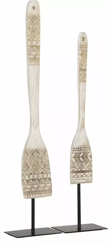 MUST Living Decoratie Tribal Spoon Teakhout Set van 2 stuks Wit