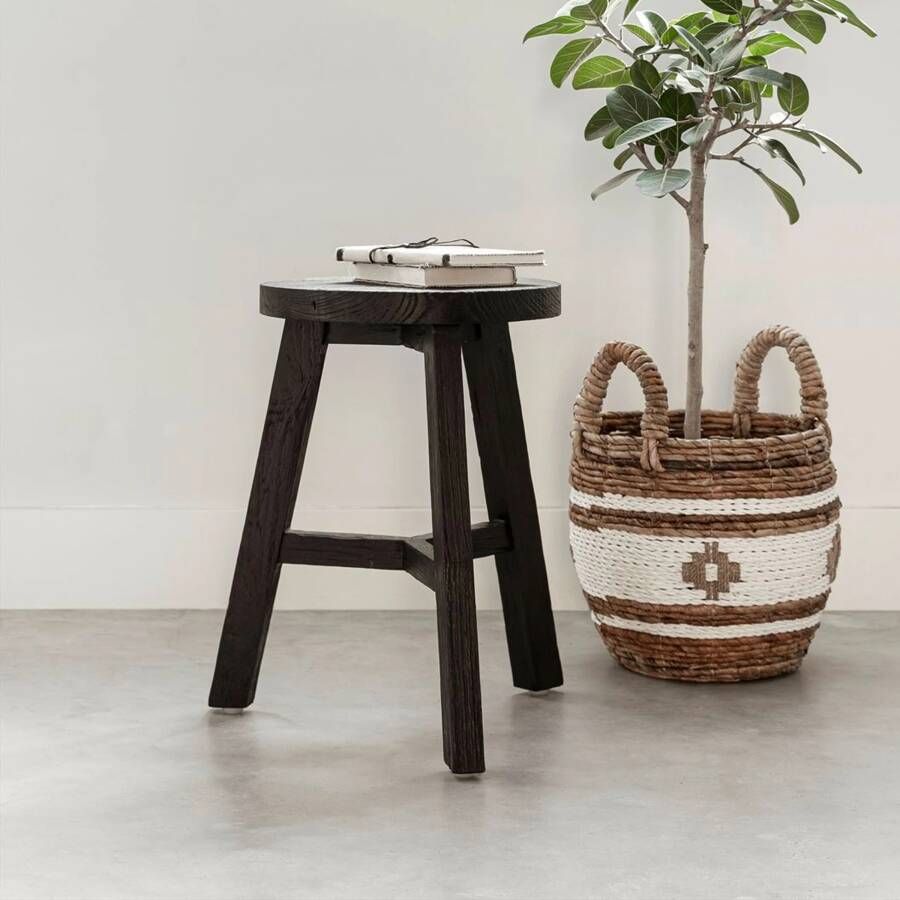 Must Living Stool Toto 44xØ30 cm black recycled teakwood with natural cracks