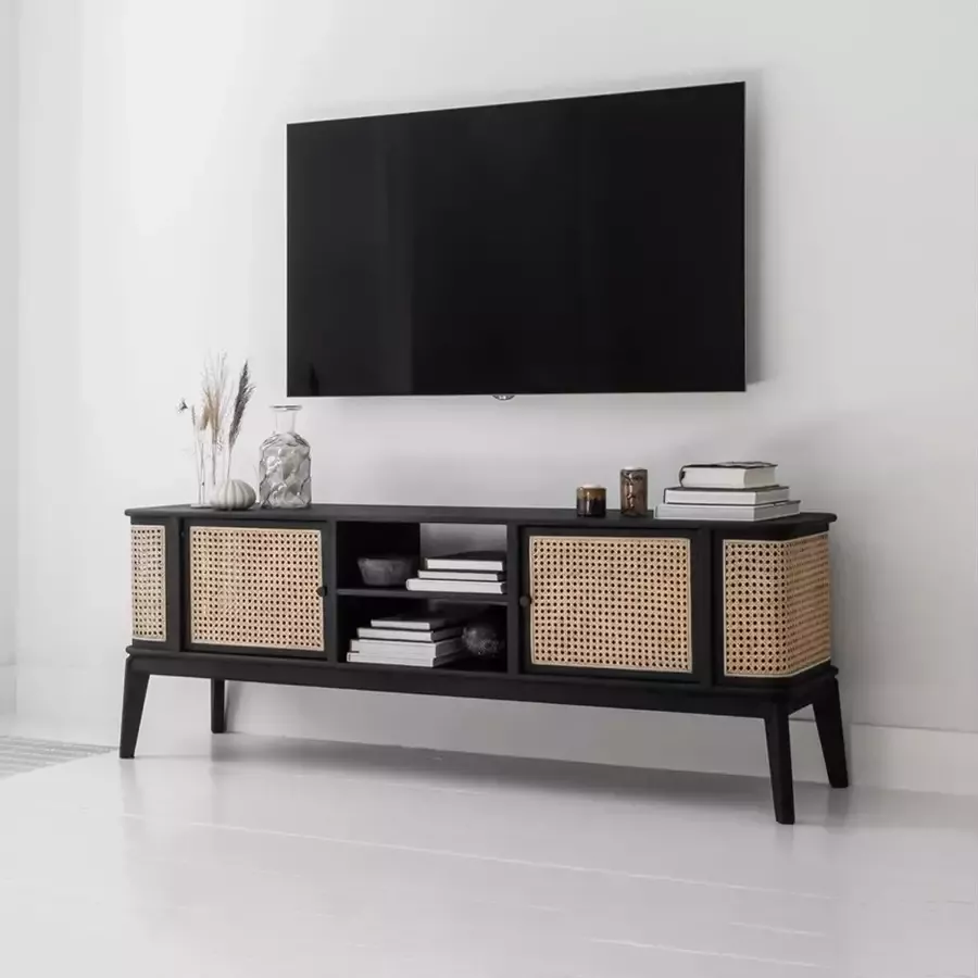 MUST Living TV-meubel Raffles Rotan en hout 170cm Zwart Naturel - Foto 1