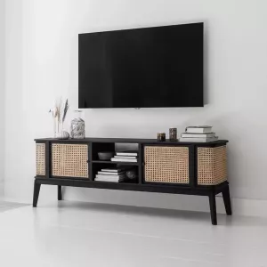 MUST Living TV-meubel Raffles Rotan en hout 170cm Zwart Naturel