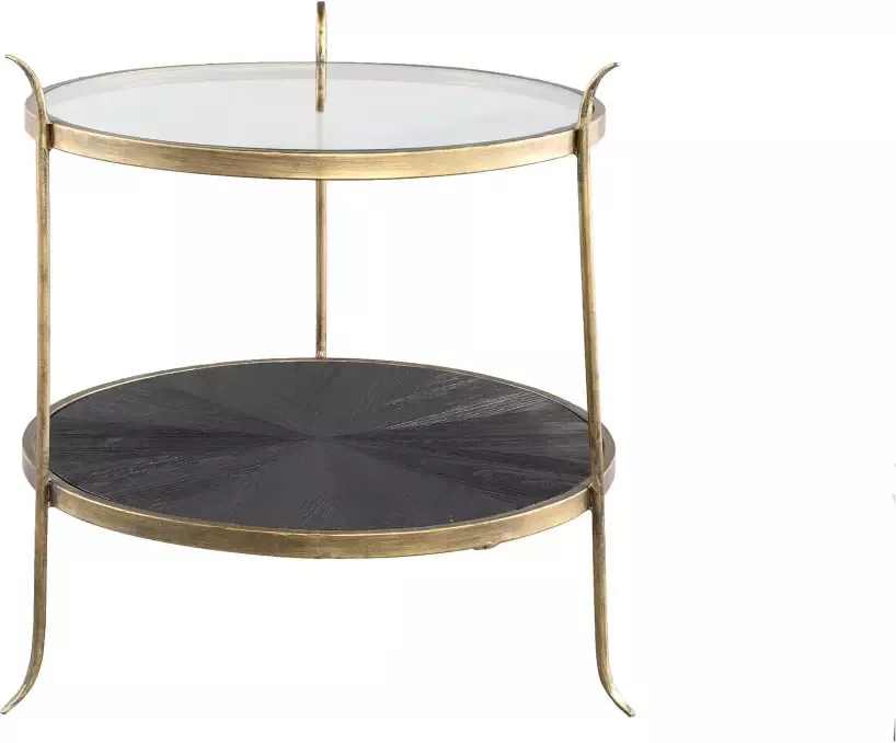 PTMD COLLECTION PTMD Tylo Ronde Bijzettafel 55 5 x 54 x 53 5 cm Metaal Hout Glas Zwart Goud