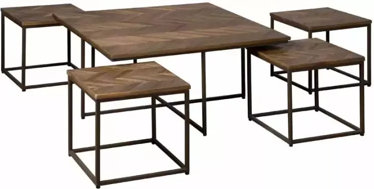 RENEW Salontafel Via Teakhout Set van 5 stuks Vierkant