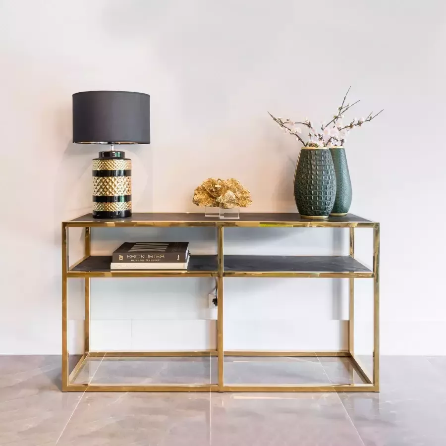 Richmond Interiors Richmond Sidetable Blackbone Eikenhout en Staal Zwart Goud 150cm