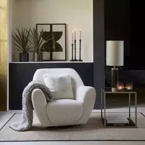 Riviera Maison Fauteuil Met Armleuning The Jill Swivel Chair Bouclé Stof Wit