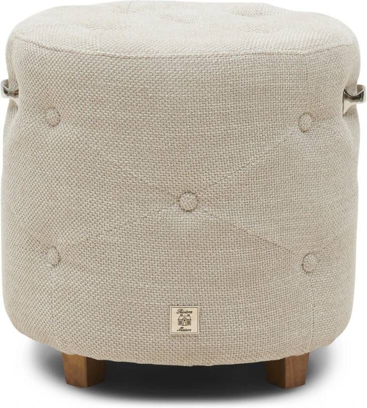 Riviera Maison Bowery Footstool Chelsea Flax Polyester Acryl Rubberhout Chelsea Flax