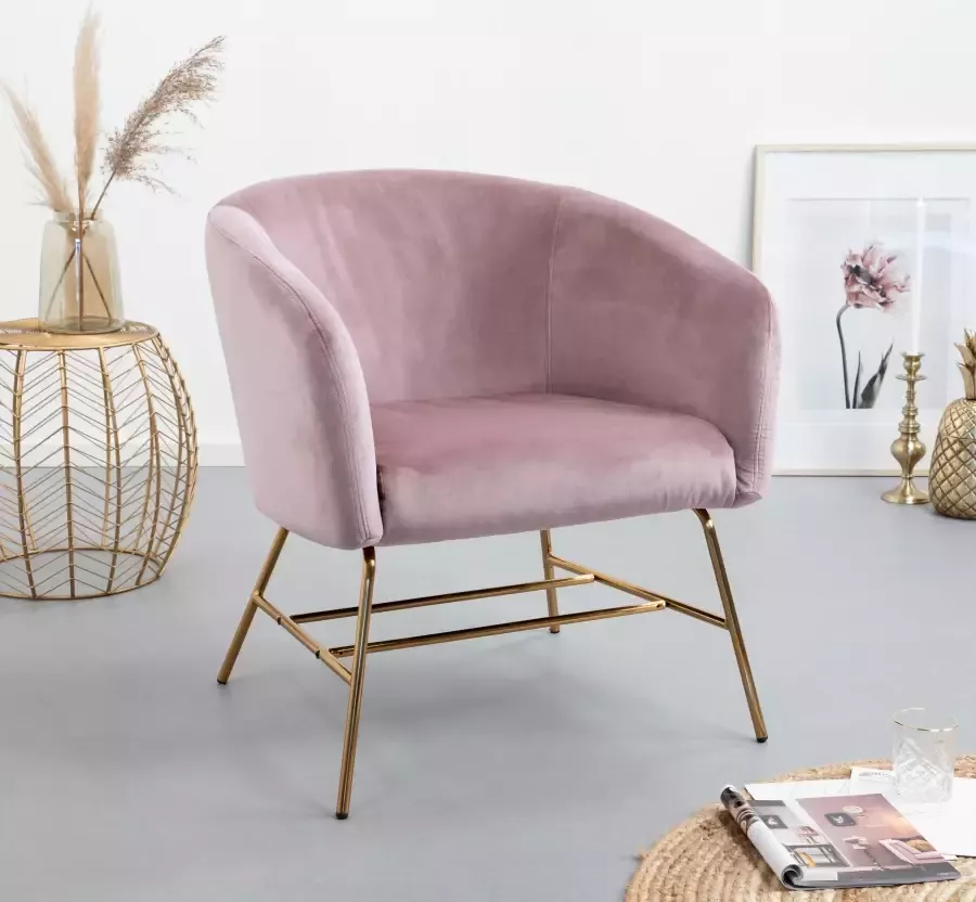 Sohome Fauteuil 'Pasquale Gold' Velvet kleur Dusty Rose