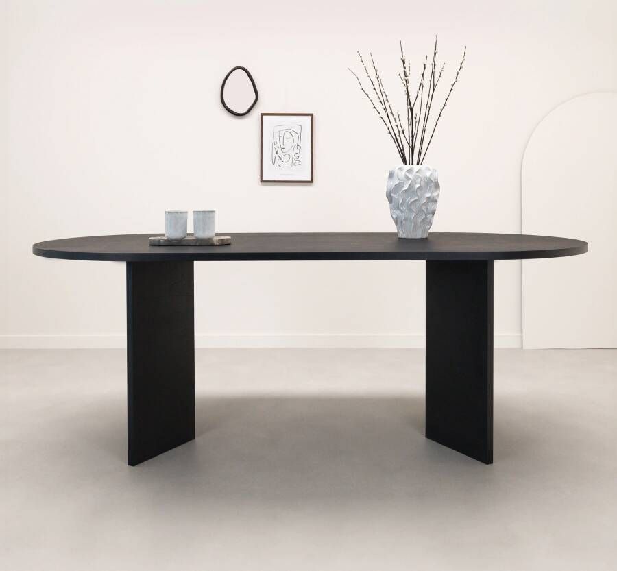 STALUX Ovale Eettafel Nina 200 x 90cm zwart eiken Ovaal