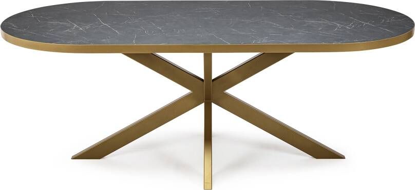 STALUX Plat ovale eettafel Noud 180 x 100 goud zwart marmer